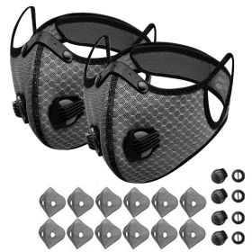 Sport Cycling Face Mask With Active Carbon Filter Breathing Valves Washable (Option: 2Pack)