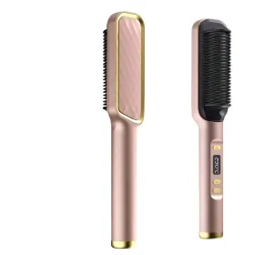 Professional Ionic Hair Straightening Brush, Fast Heating Ceramic With Auto Lock & Shutoff, Anti-Scald, 110V With LED Screen, 30 Temperature Sett (Option: Goldencolor)