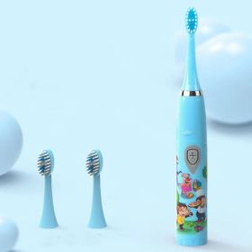 Children Sonic Electric Toothbrush IPX6 Waterproof Colorful Cartoon For Kid Use Soft Bristle Replaceable With 6 Tooth Brush Heads (Option: Blue)