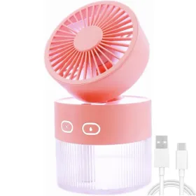 3 In 1 Personal Cooling Fan With LED Night Light & 350ml Small Air Humidifier, USB Charging Desktop Fan Humidifier For Office/Small Room,Battery (Option: Pink)