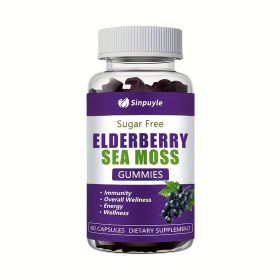 Sugar Free Elderberry Sea Moss Gummies - Immune Support, Daily Wellness & Energy Boost Supplement, 60 Count (Option: 01)