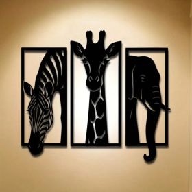 CIFbuy Metal Baked Paint African Animal 3-Piece Wall Art Set Zebra Giraffe Elephant Home Decor - TikTok, Temu Pickup (Option: defaulttitle)