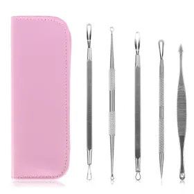 5 Pcs Blackhead Remover Kit Pimple Comedone Extractor Tool Set Stainless Steel (Option: Pink)